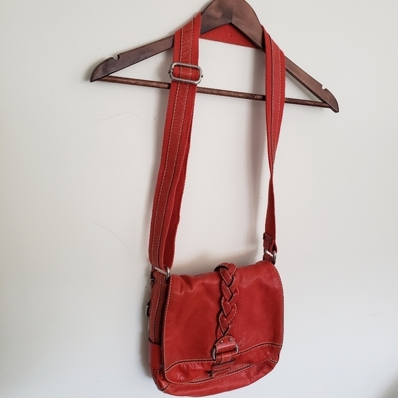 Fossil Leather Crossbody Bag Shoulder Canvas Strap Braided Floral Satin Lined - Picture 15 of 15